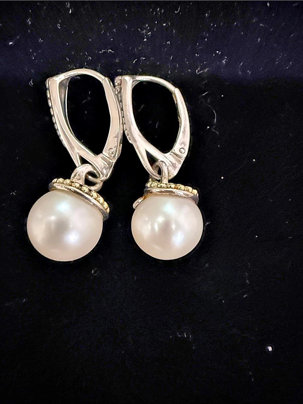 Lagos Pearl Drop Earrings in Silver and Gold Like New